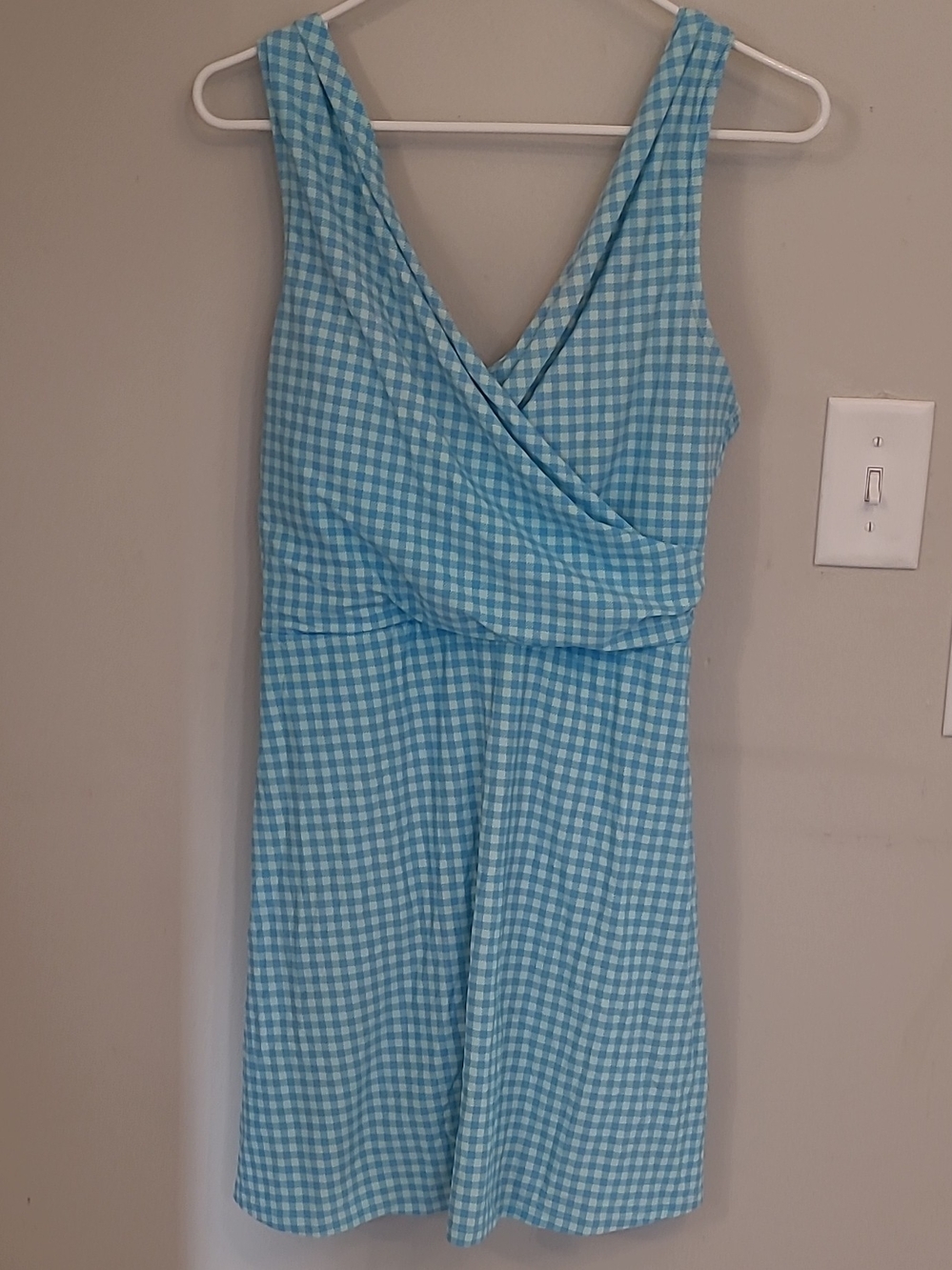Lands' End Aqua Gingham One-Piece Swimdress
